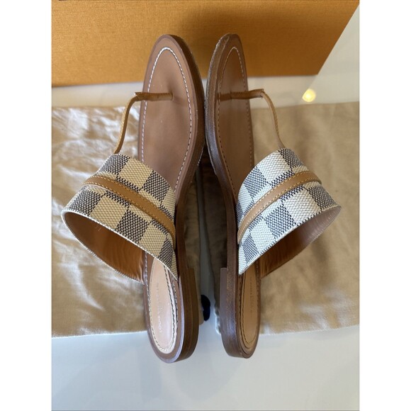 LOUIS VUITTON Classic Damier Azur Palma Flat Thong Sandals EU 39 US 9 Authentic - Picture 6 of 9